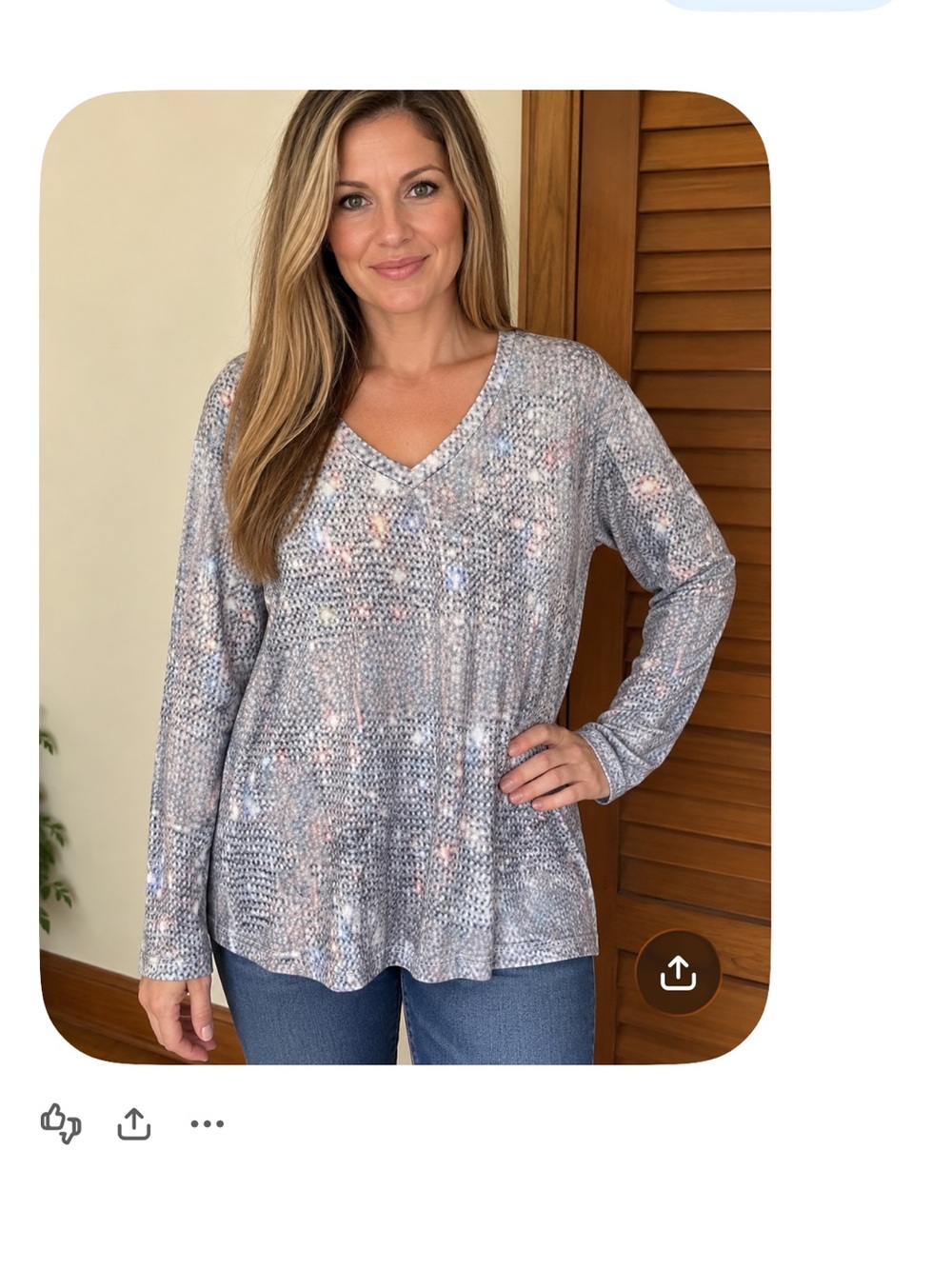 Women’s Long Sleeve V Neck, Gray Abstract, Lightweight Blouse -2X